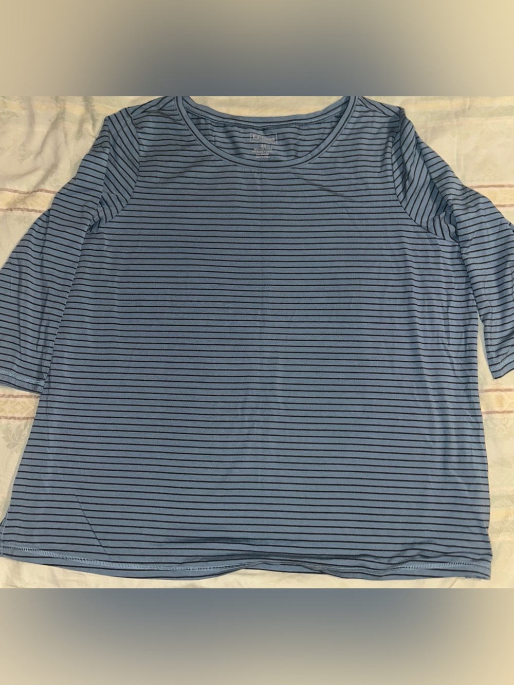 L.L. Bean Women’s Blue and Black Striped 3/4 Sleeve Tee NWOT 2X